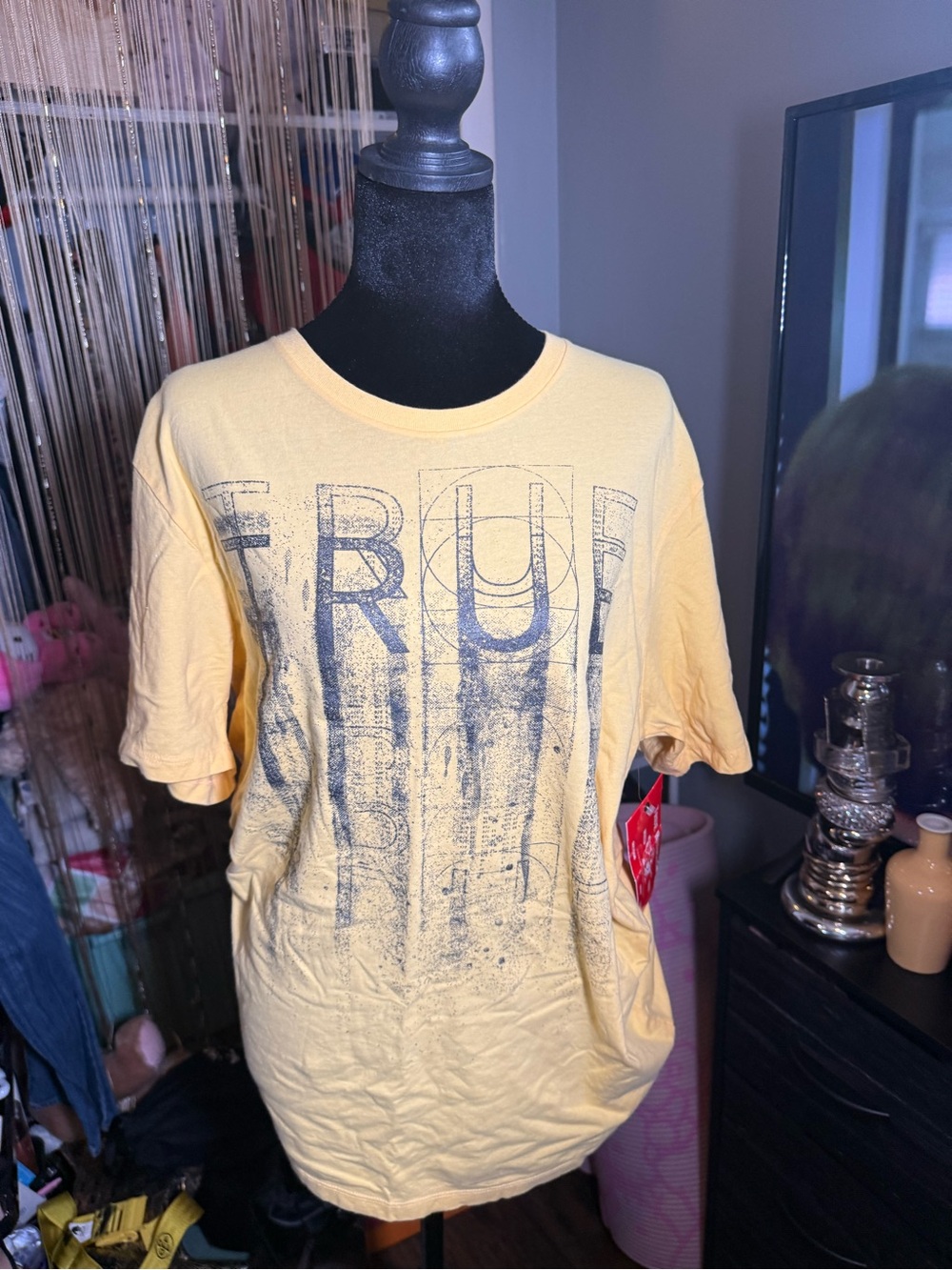 True Religion Yellow Tee with Distressed Print